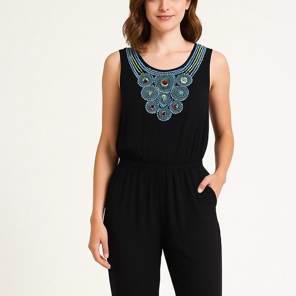 Lièbo Black Jumpsuit with Red and Blue Embroidery - Picture 2 of 8